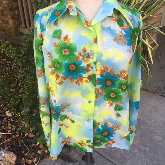 Vintage seventies polyester floral blouse size med - Picture 5 of 8